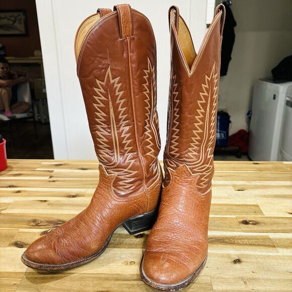 Tony Lama Vintage Brown Leather Cowboy Western Boots Tall Size 11 D Style 6327 - Picture 1 of 12
